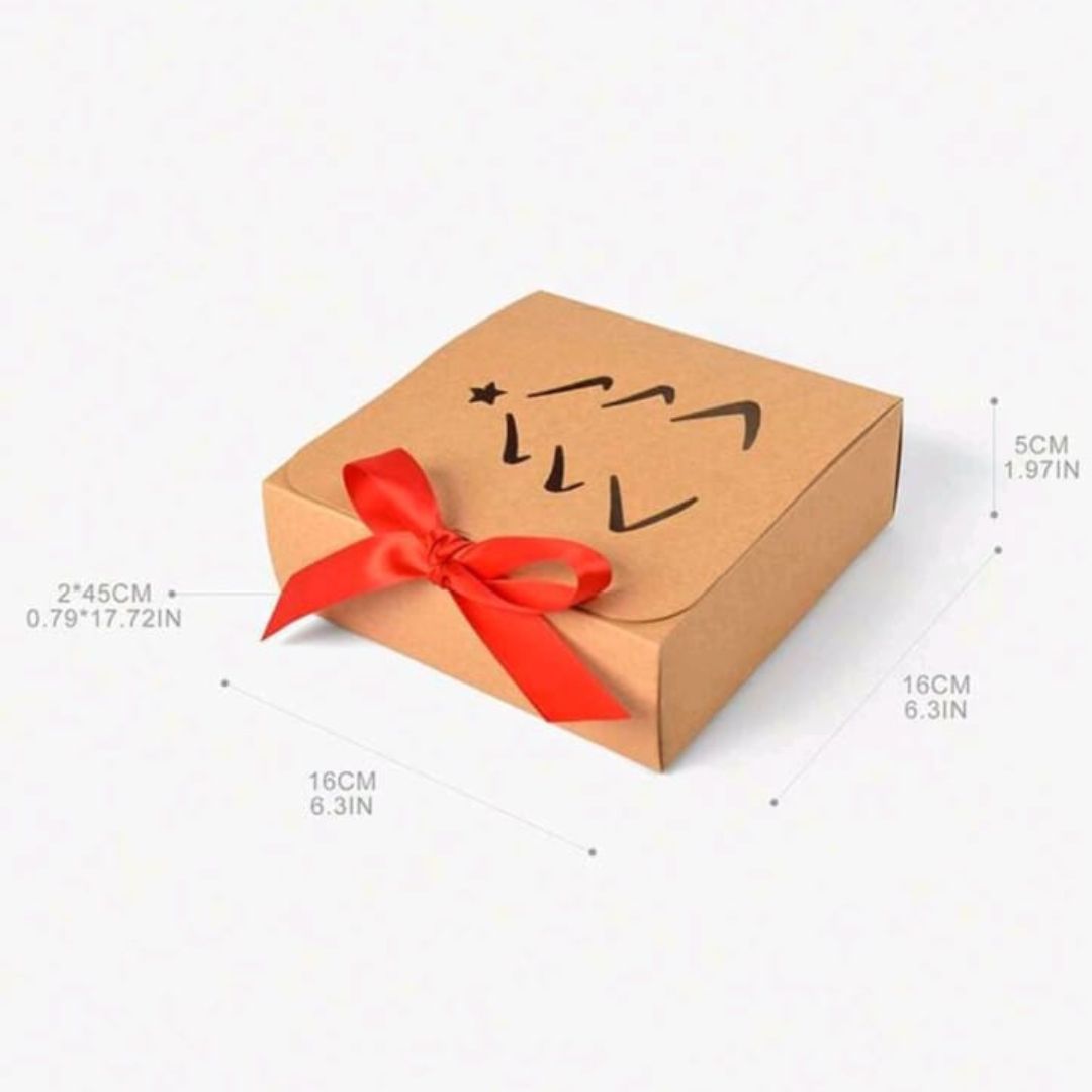 SCATOLINA KRAFT CARTA CON FIOCCO ROSSO 16X16X5