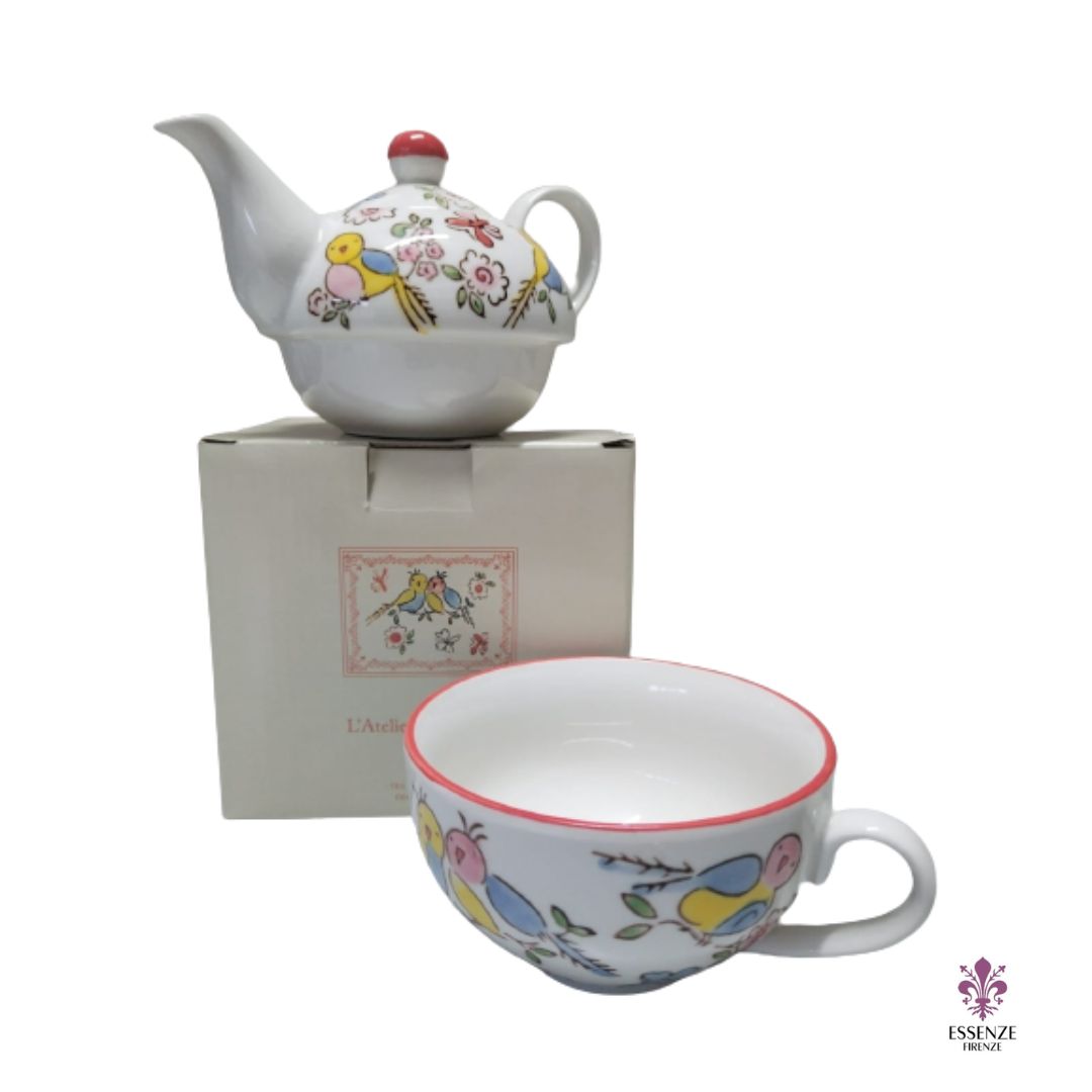 TEGLIERA CON TAZZA IN CERAMICA DIPINTA A MANO